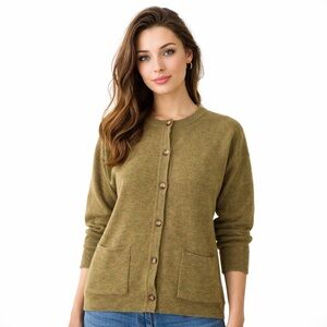 Vintage 90s Women’s LEVANTÉ Lambswool Cardigan Olive Green Size S